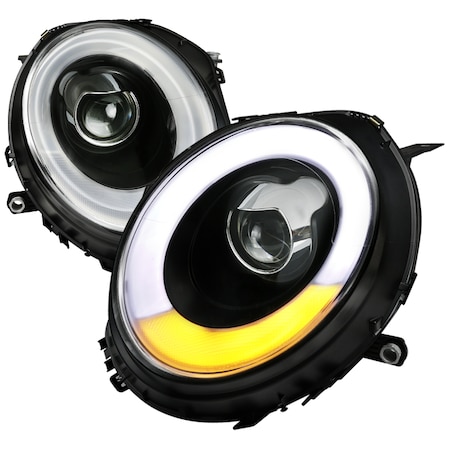 Spec-D Tuning 07-12 Mini Cooper Black Projector Headlights With Light Bar 2LHP-MINI06JM-V2-TM